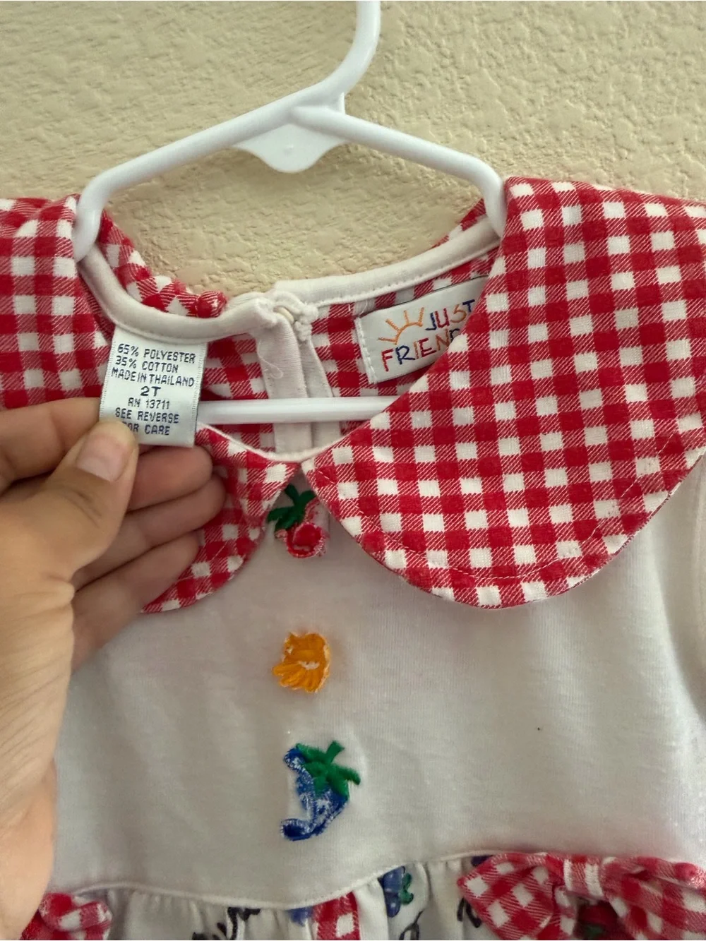 Classic Gingham Fruit Print One-Piece - Red & White